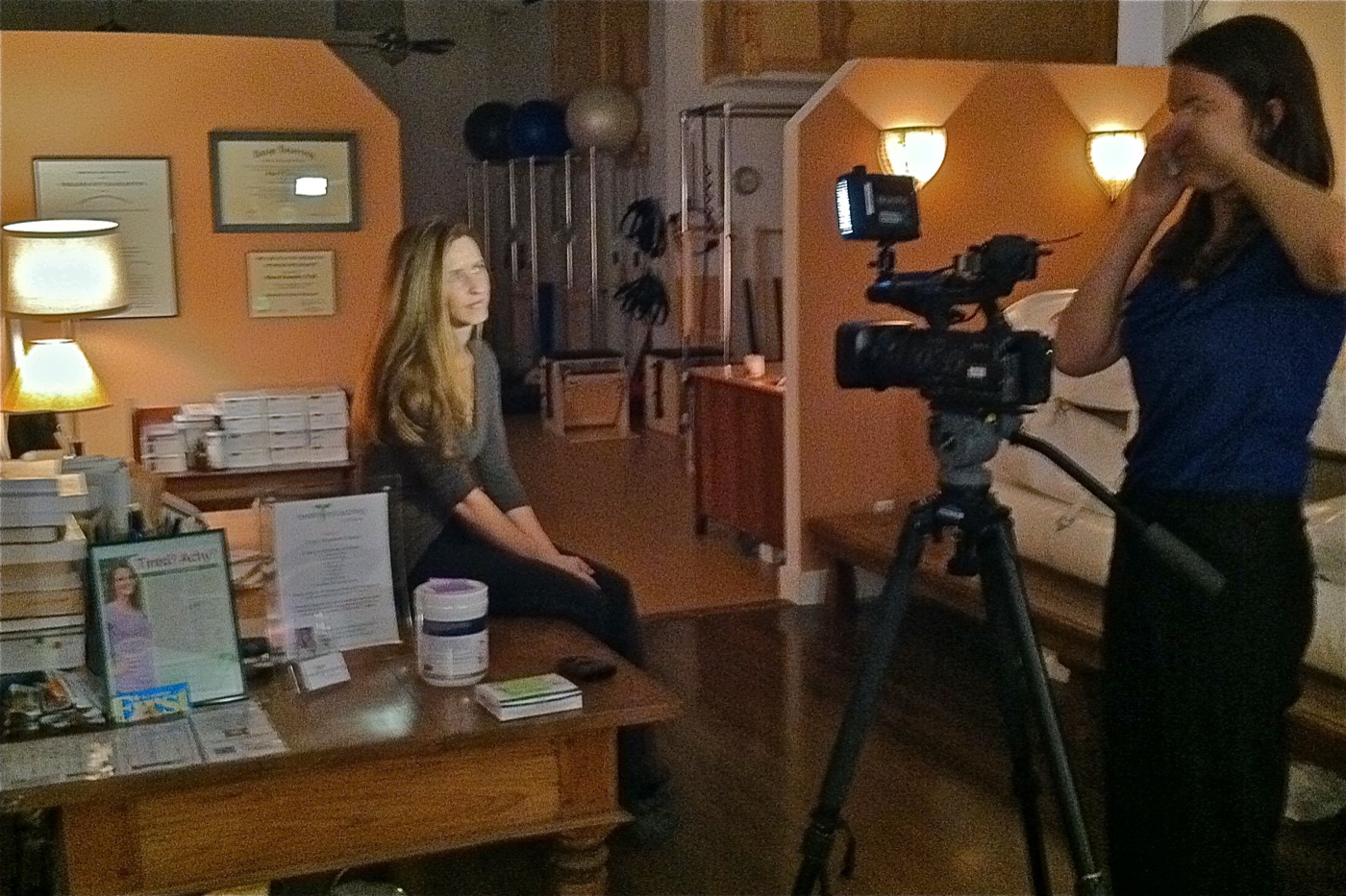 Dr. Sherri being filmed for a Live 5 News segment at Seeking Indigo wellness studio